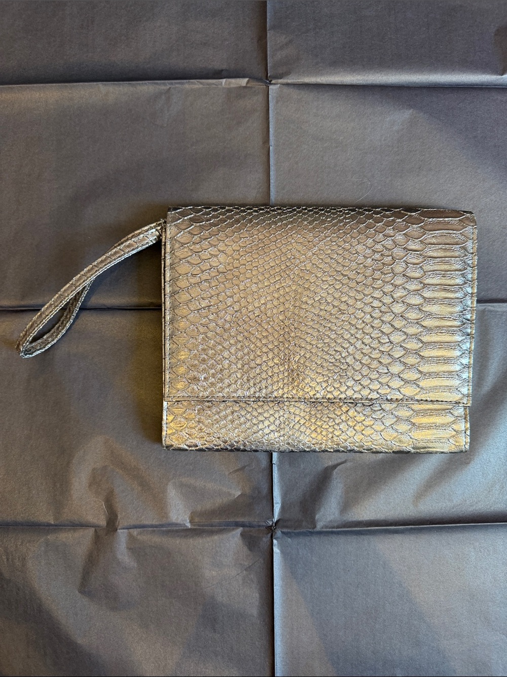 Neiman Marcus Silver faux snakeskin Wristlet Clutch